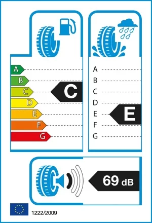 Efektywność energetyczna: C, Przyczepność: E, Hałas: 69