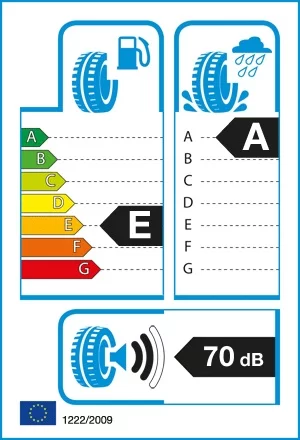 Efektywność energetyczna: E, Przyczepność: A, Hałas: 70