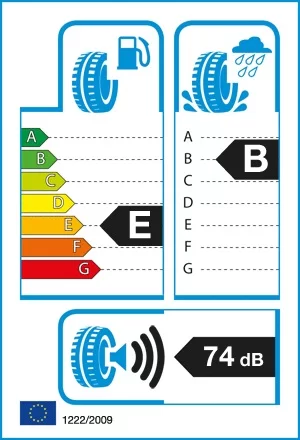 Efektywność energetyczna: E, Przyczepność: B, Hałas: 74