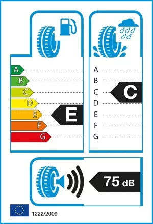 Efektywność energetyczna: E, Przyczepność: C, Hałas: 75